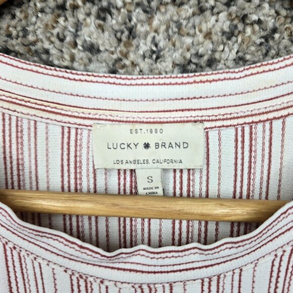 Lucky Brand Top Womens Small Mauve Striped Cold Shoulder Stretch Tee Casual - Picture 6 of 7